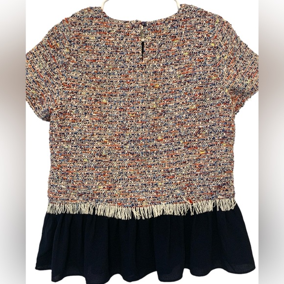 Jade Melody Tam Women Multi Color Tweed Peplum Blouse Sz S Career Date night - Picture 6 of 7